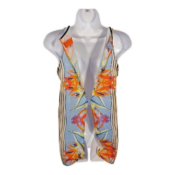 Clover Canyon Blue Tropical Bird Of Paradise Sleeveless Tunic Top Womens XS EUC - Picture 3 of 9